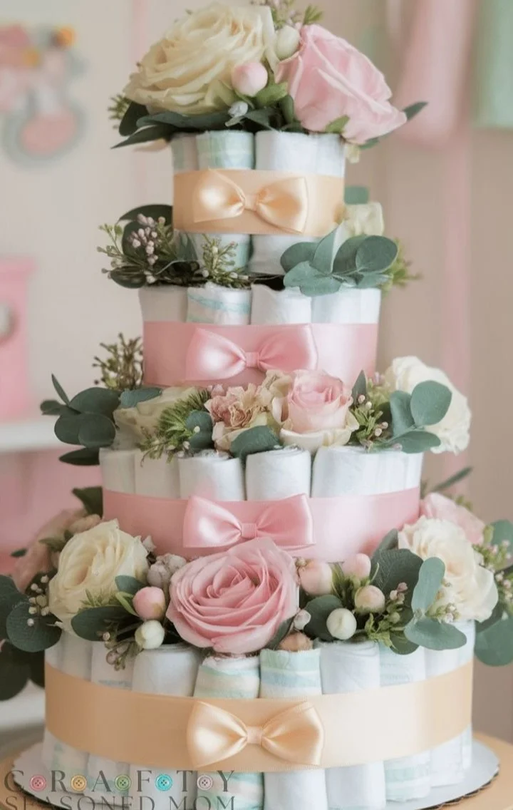 Baby shower ideas featuring floral decorations and crafts for a 'In Bloom' theme.