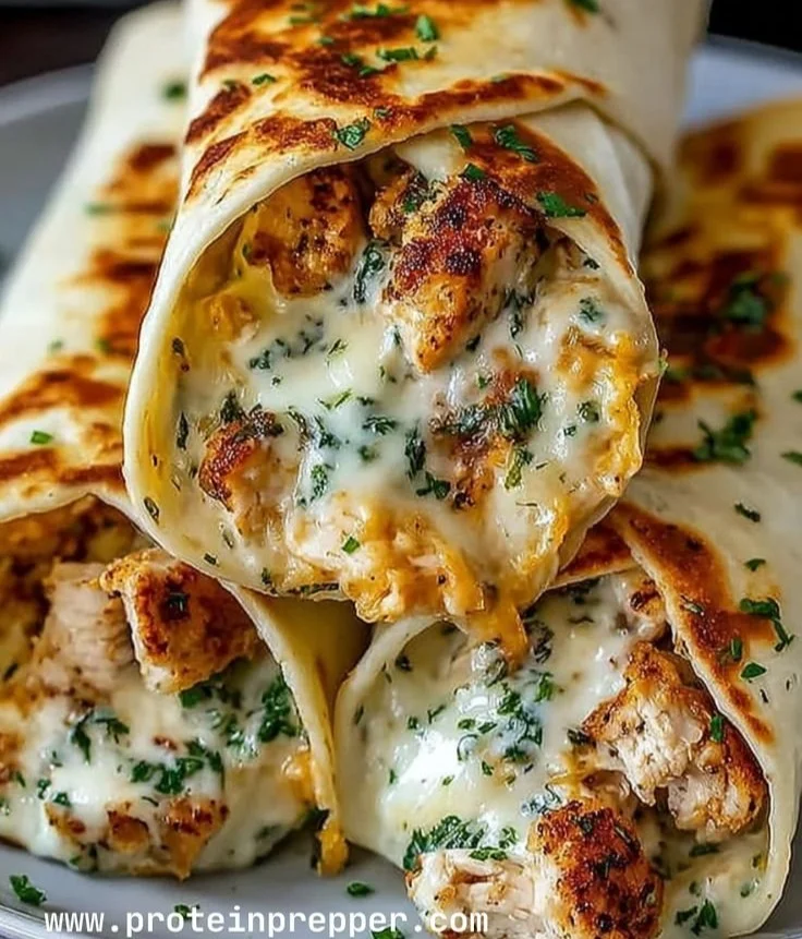 Low carb cheesy garlic chicken wraps with fresh ingredients
