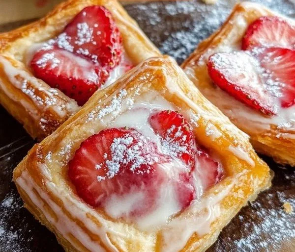 Quick and easy strawberry danish with fresh strawberries and flaky pastry.