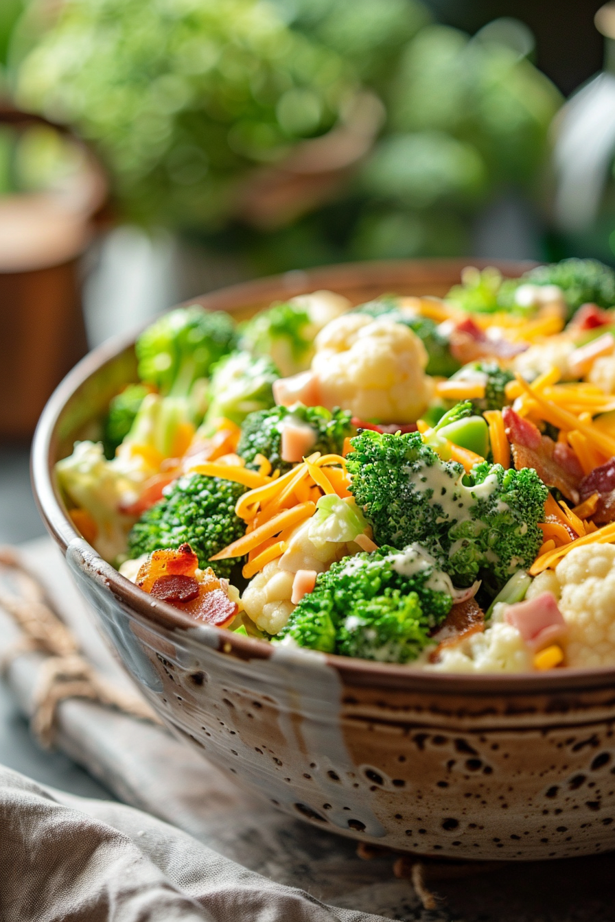 Amazing Amish Broccoli Salad With Creamy Tangy Dressing u3887994962 amish broccoli salad in a rustic ceramic bowl fre ec857513 c410 4523 810e f9d1df18da8d 2