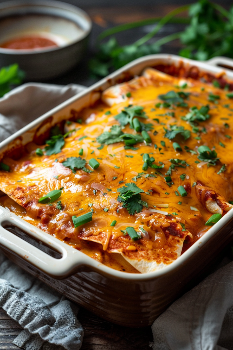 Amazing Chicken Enchilada Casserole You’ll Love u3887994962 chicken enchilada casserole in a rustic ceramic b 96a12c44 e7d8 4407 ba4c 1e9c6d715a63 0