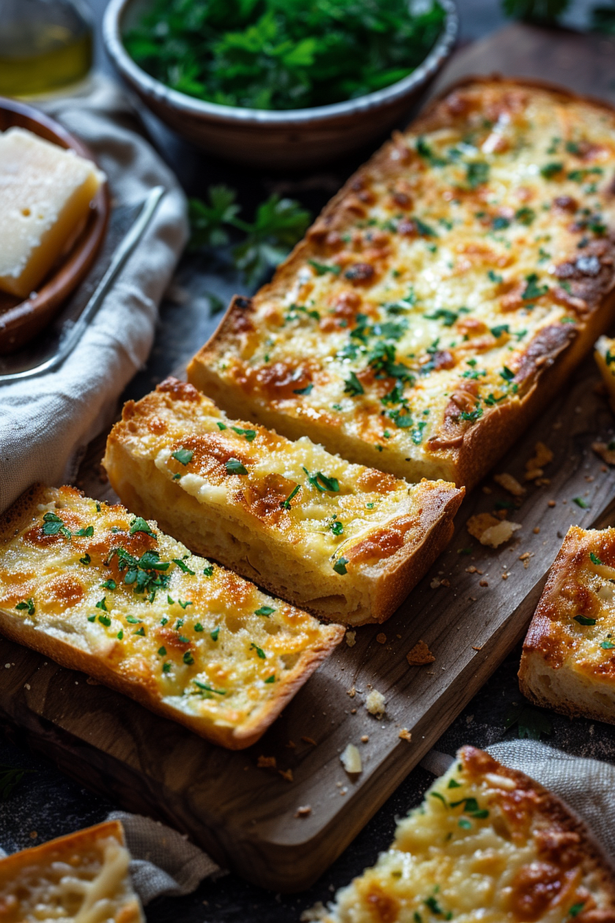 u3887994962 fresh homemade garlic bread sliced on a rustic wo 97f04cb3 a2c2 4dcc a7d1 ae8a4711e6f5 2