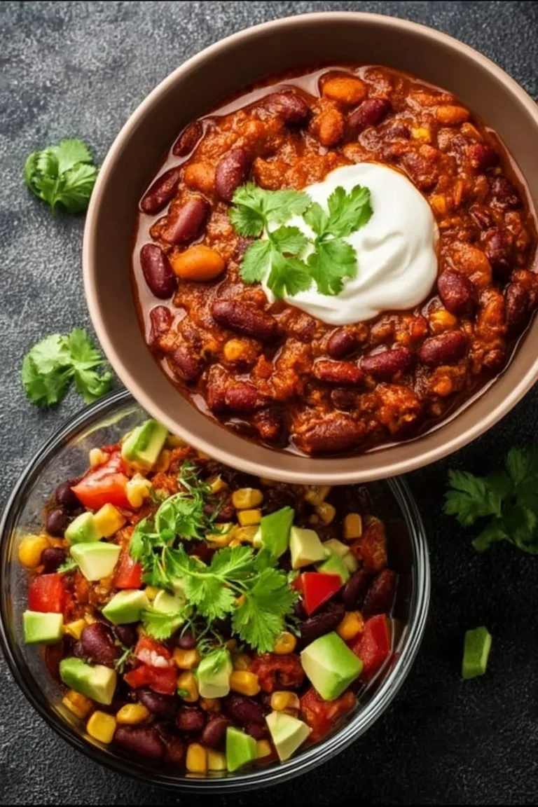 Colorful bean salad in a bowl with fresh vegetables and dressing