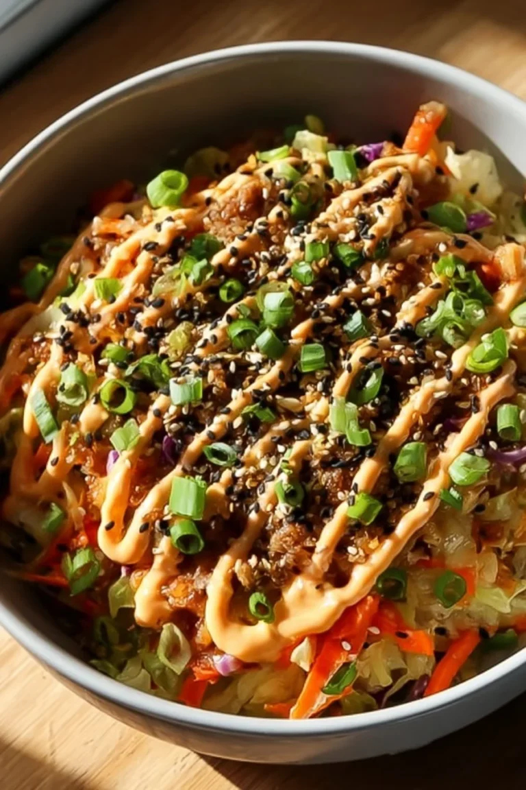 Delicious Blackstone Egg Roll Bowl with fresh veggies and savory toppings