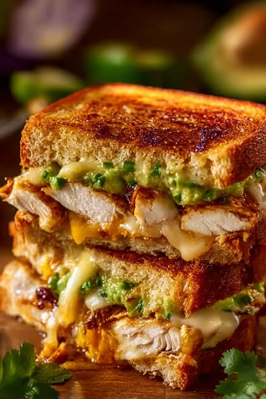 Chicken Avocado Melt Sandwich with grilled chicken and creamy avocado on toasted bread