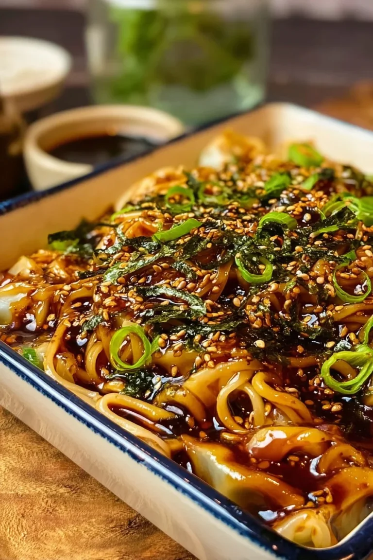 Delicious dumpling lasagna with layers of cheese and sauce