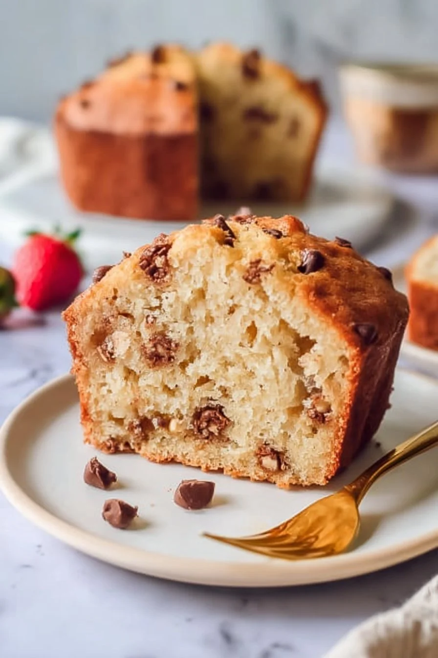 Delicious Greek Yogurt Cake served on a plate with fresh fruit garnish.