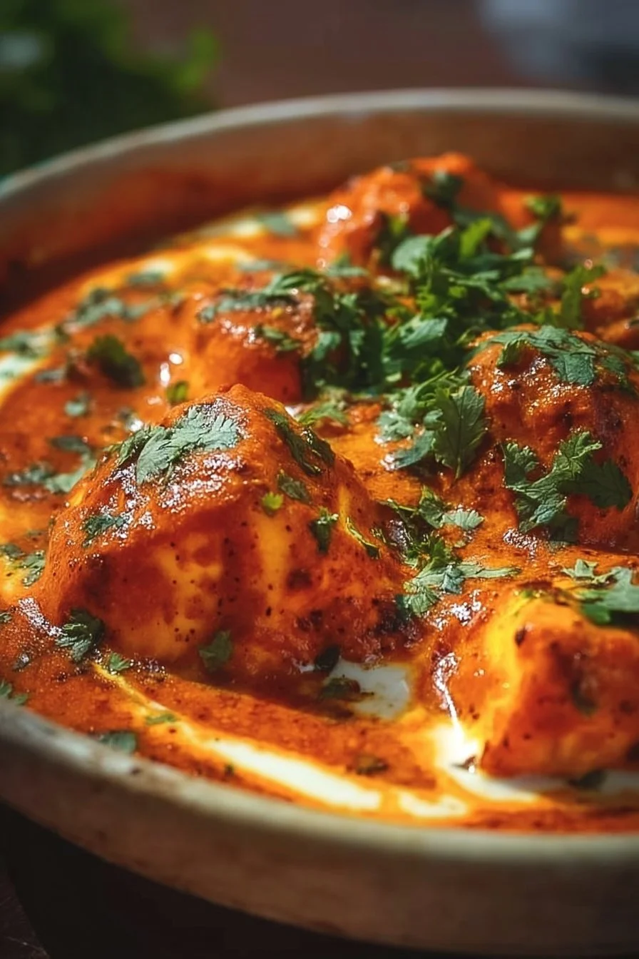 A bowl of delicious Halloumi Makhani with a rich, creamy sauce and spices.