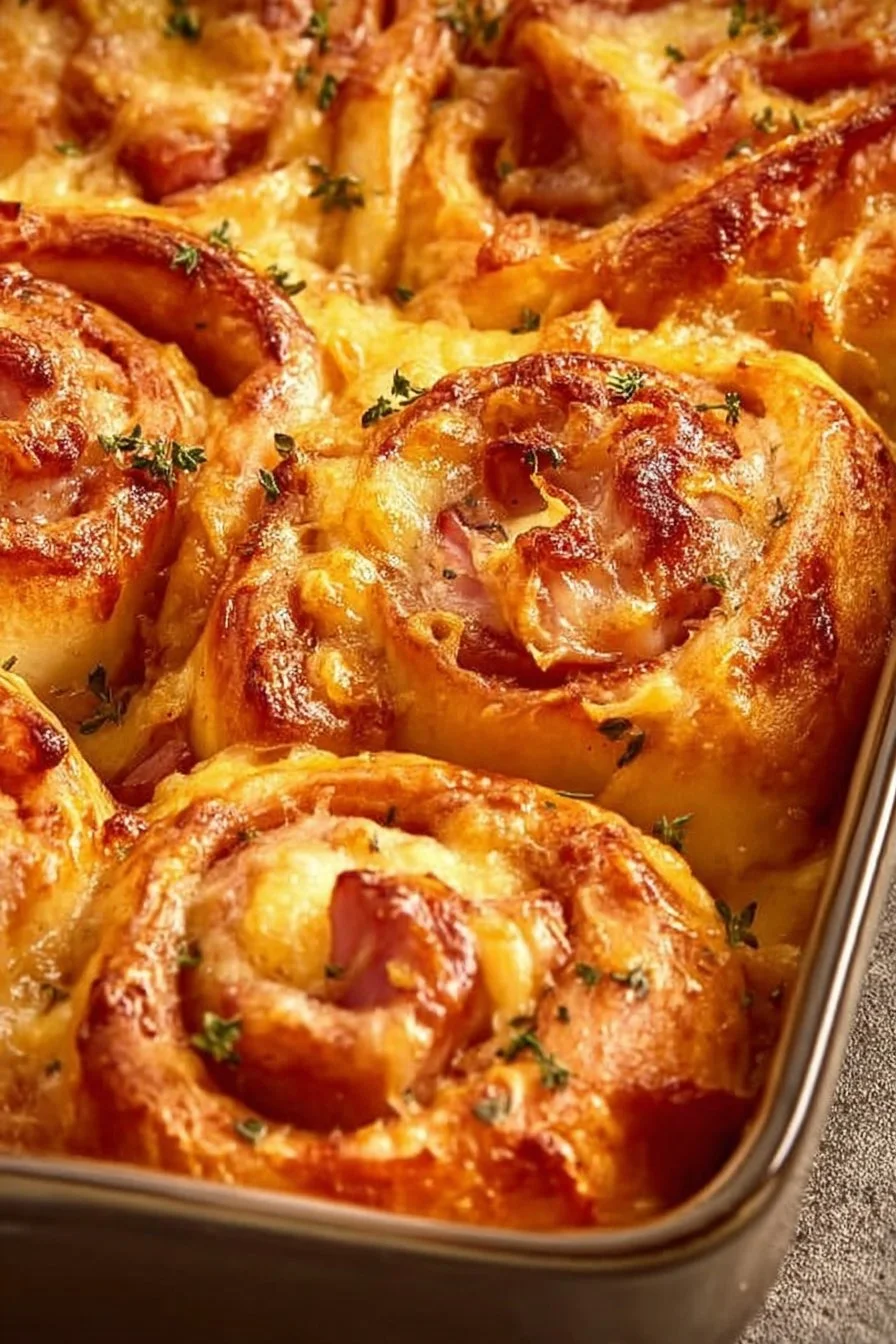 Homemade ham and cheese pizza rolls freshly baked and served on a plate.