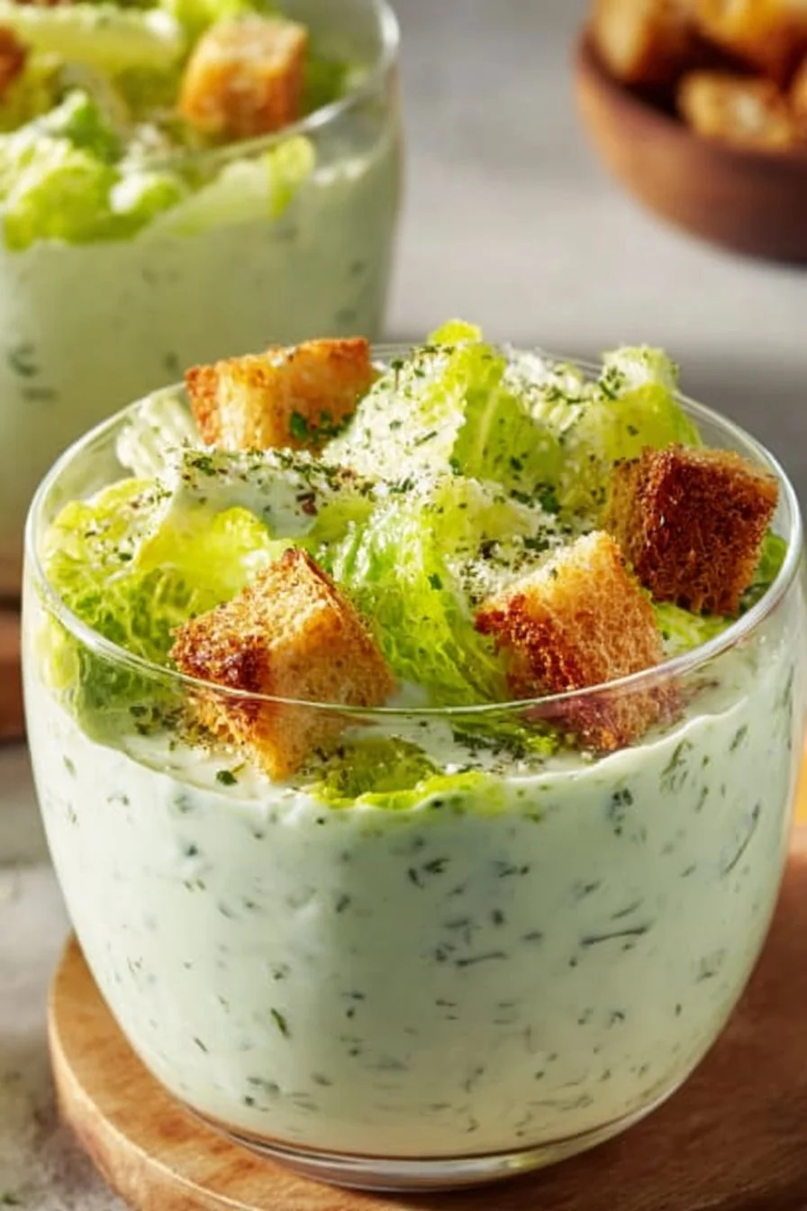 High Protein Caesar Dressing served on a fresh salad