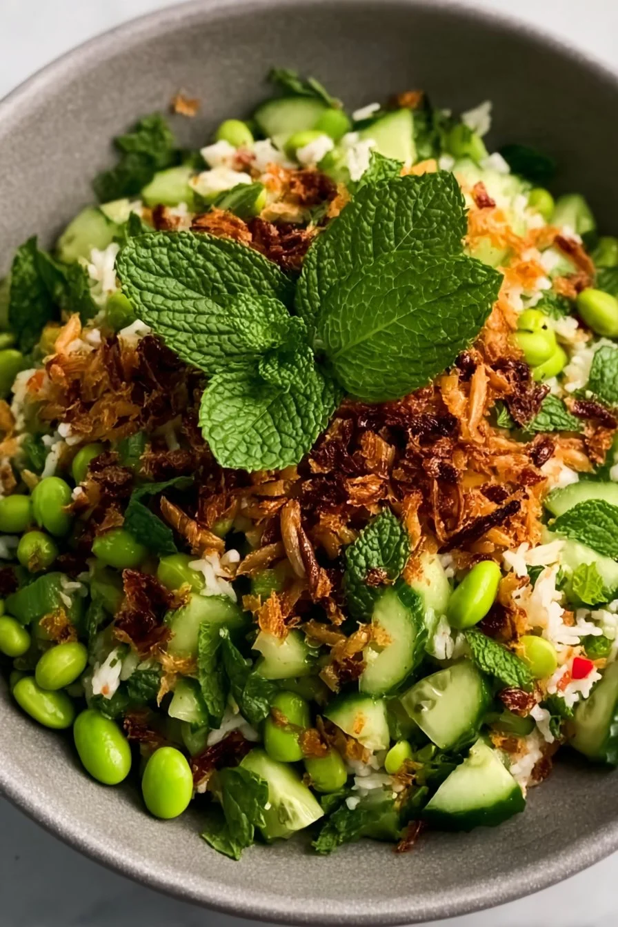 High Protein Crispy Rice Salad with colorful vegetables and crispy rice