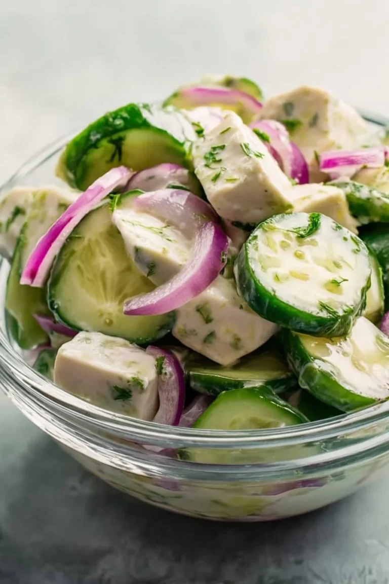 High-protein cucumber salad with fresh vegetables and dressing