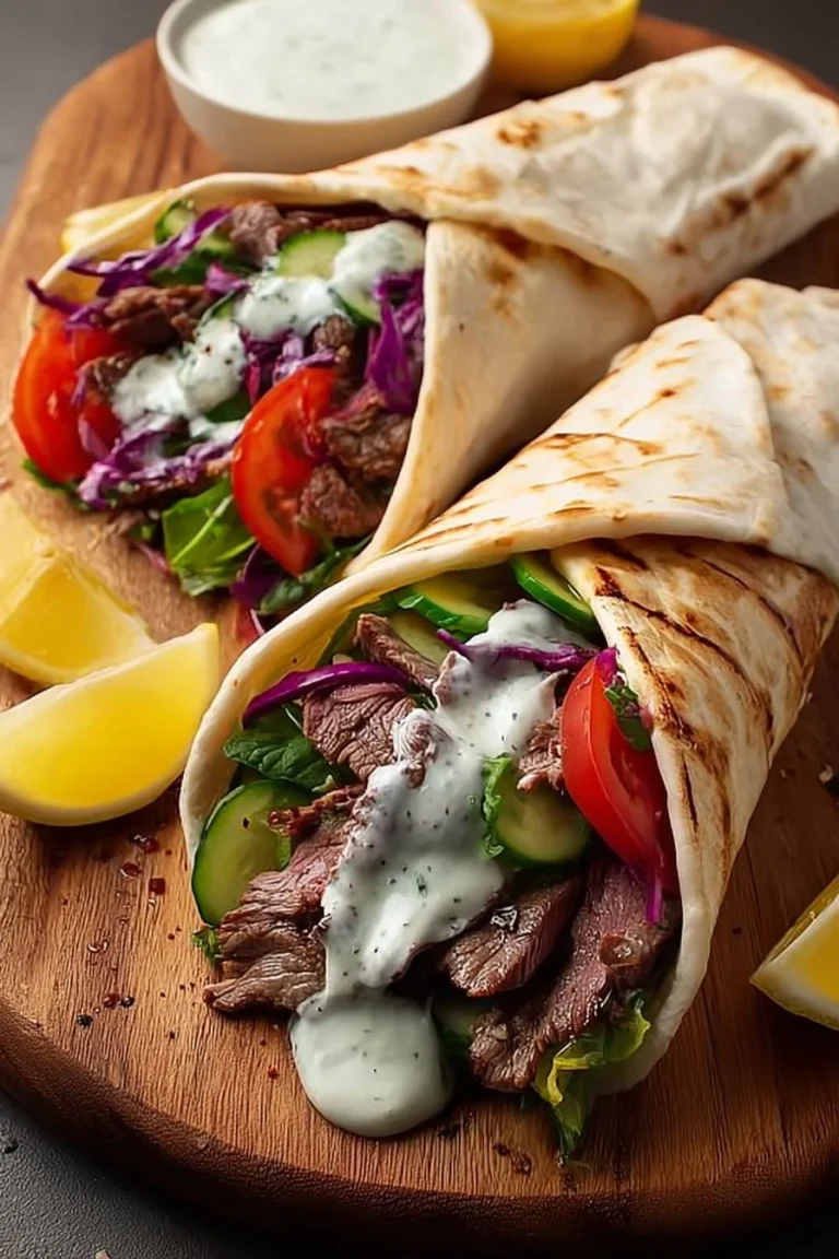Delicious homemade doner kebab served with fresh vegetables and sauce