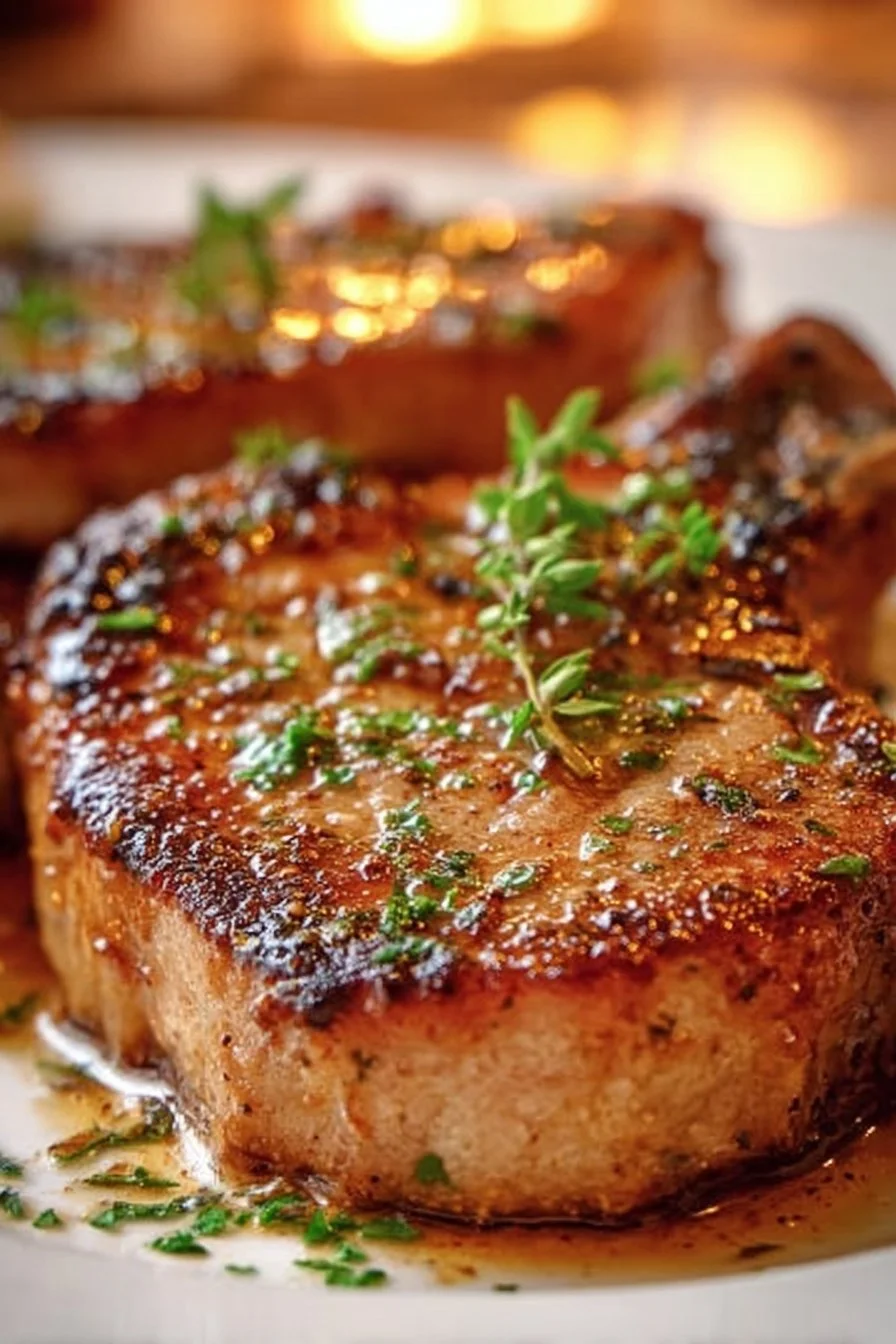 Honey Garlic Glazed Pork Chops served on a plate