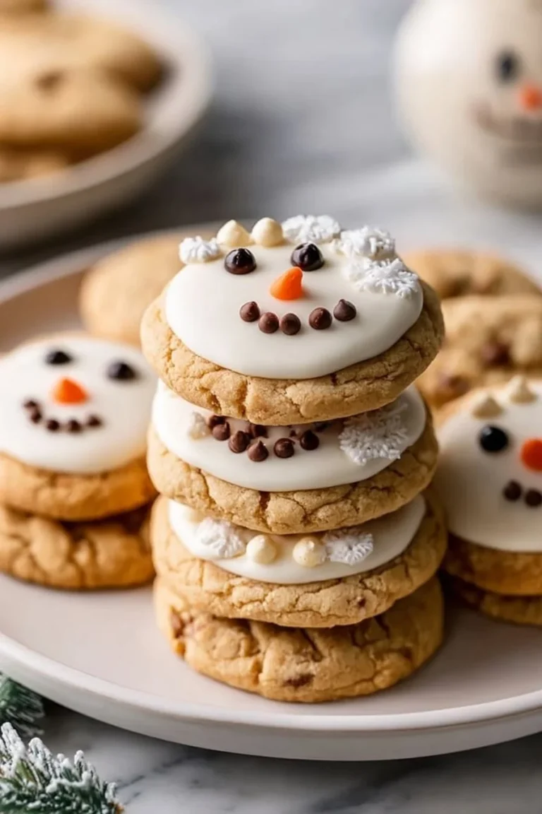 Delicious melted snowman peanut butter cookies decorated for the holidays.