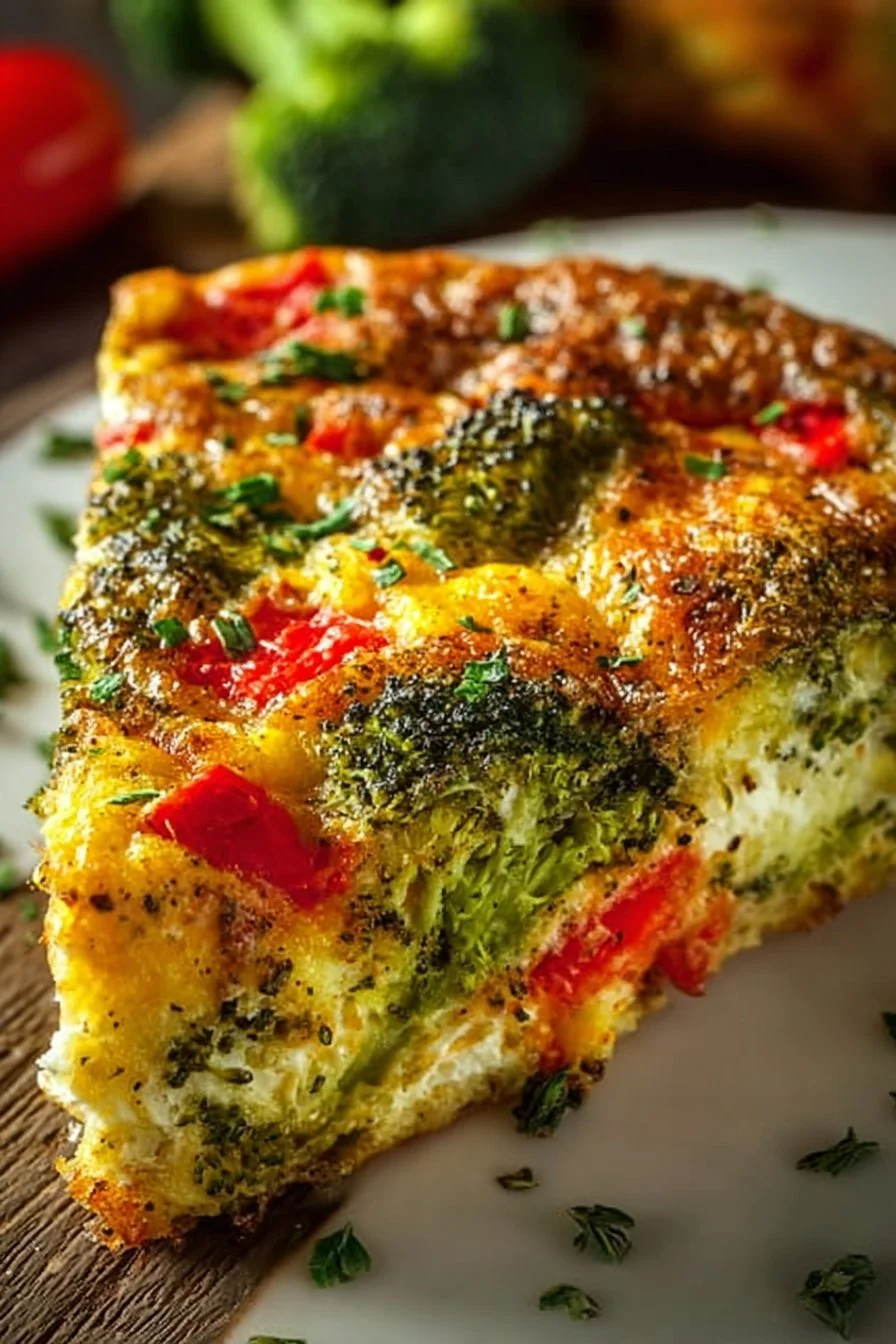 Delicious and colorful Vegetable Breakfast Bake topped with herbs