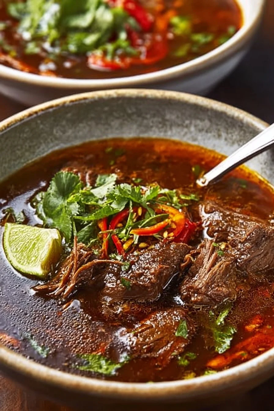 Delicious Beef Birria served with fresh tortillas and toppings.