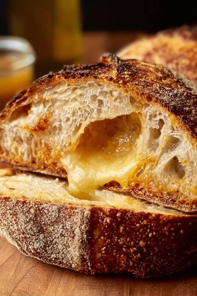 Freshly baked Beer Gouda Onion Sourdough Bread loaf with golden crust.