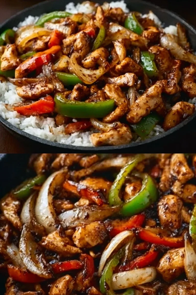 Delicious black pepper chicken served with vegetables on a plate