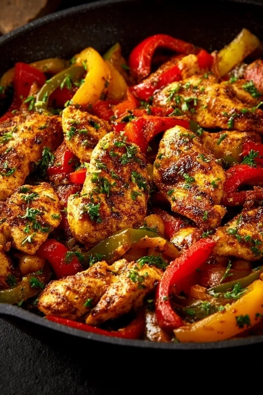 Cajun Chicken with Bell Peppers served in a vibrant dish
