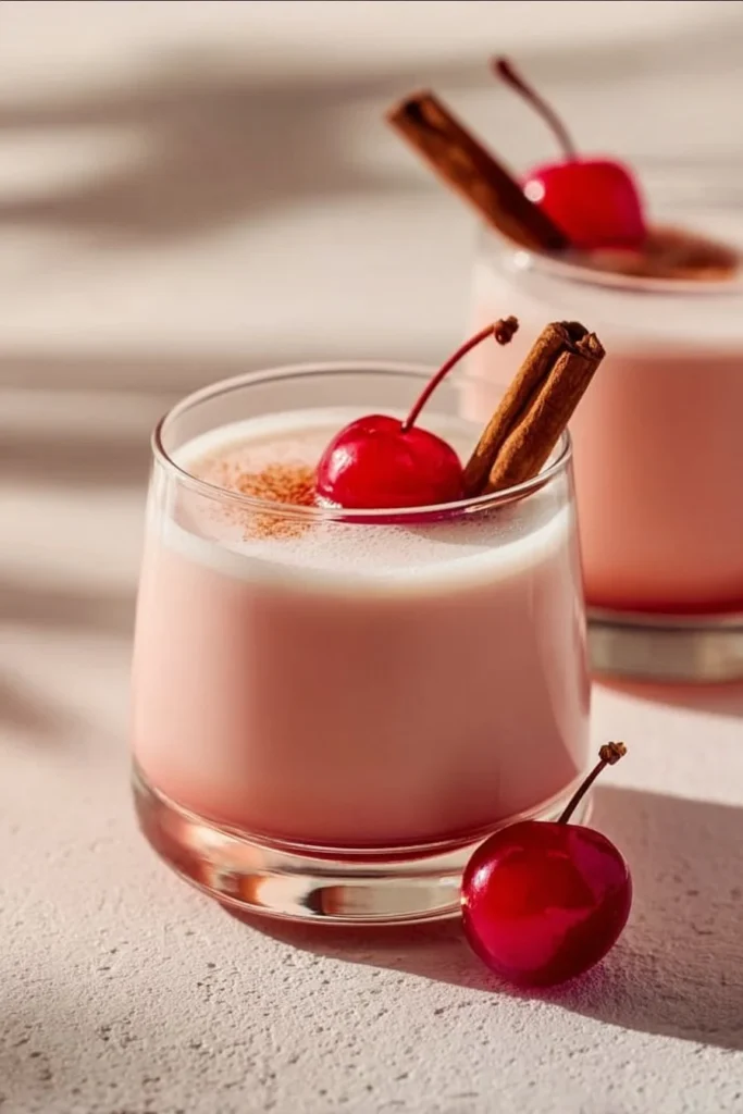 A refreshing cup of Cherry Earl Grey Milk Tea with cherry and bergamot flavors.