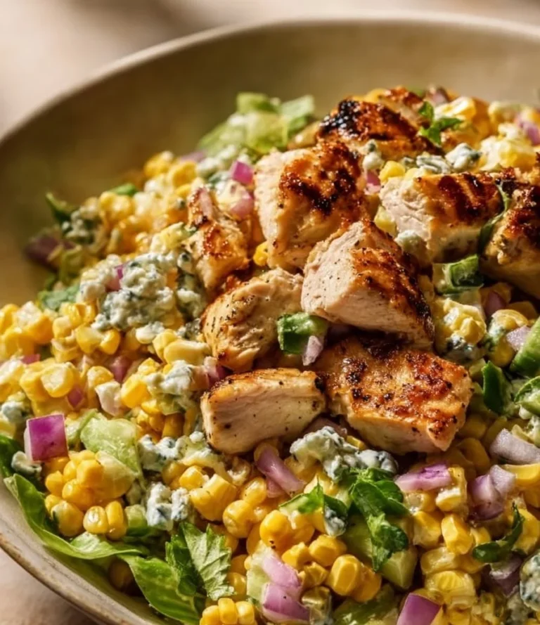 Delicious Chicken Street Corn Salad with grilled chicken and fresh ingredients.