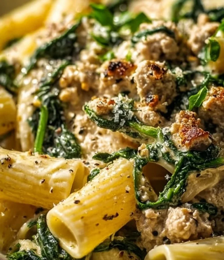Creamy ground turkey pasta dish served with fresh herbs and grated cheese.