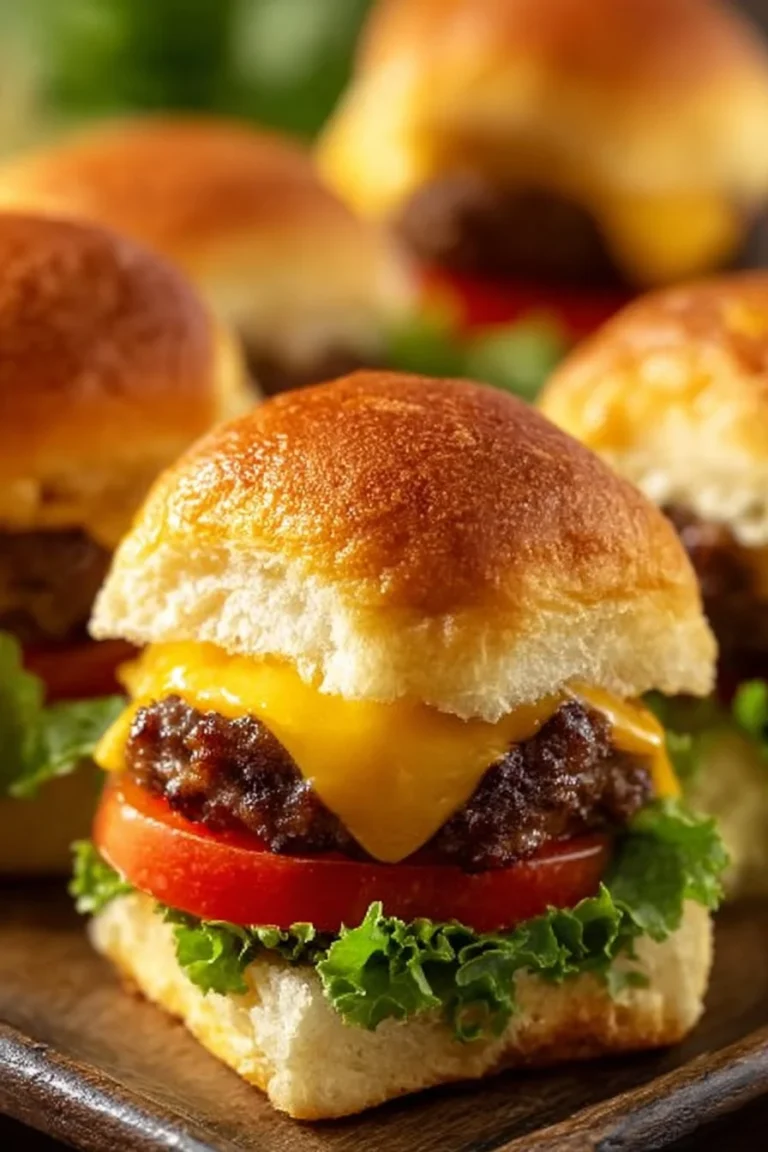 Delicious easy cheeseburger sliders served on a platter with toppings