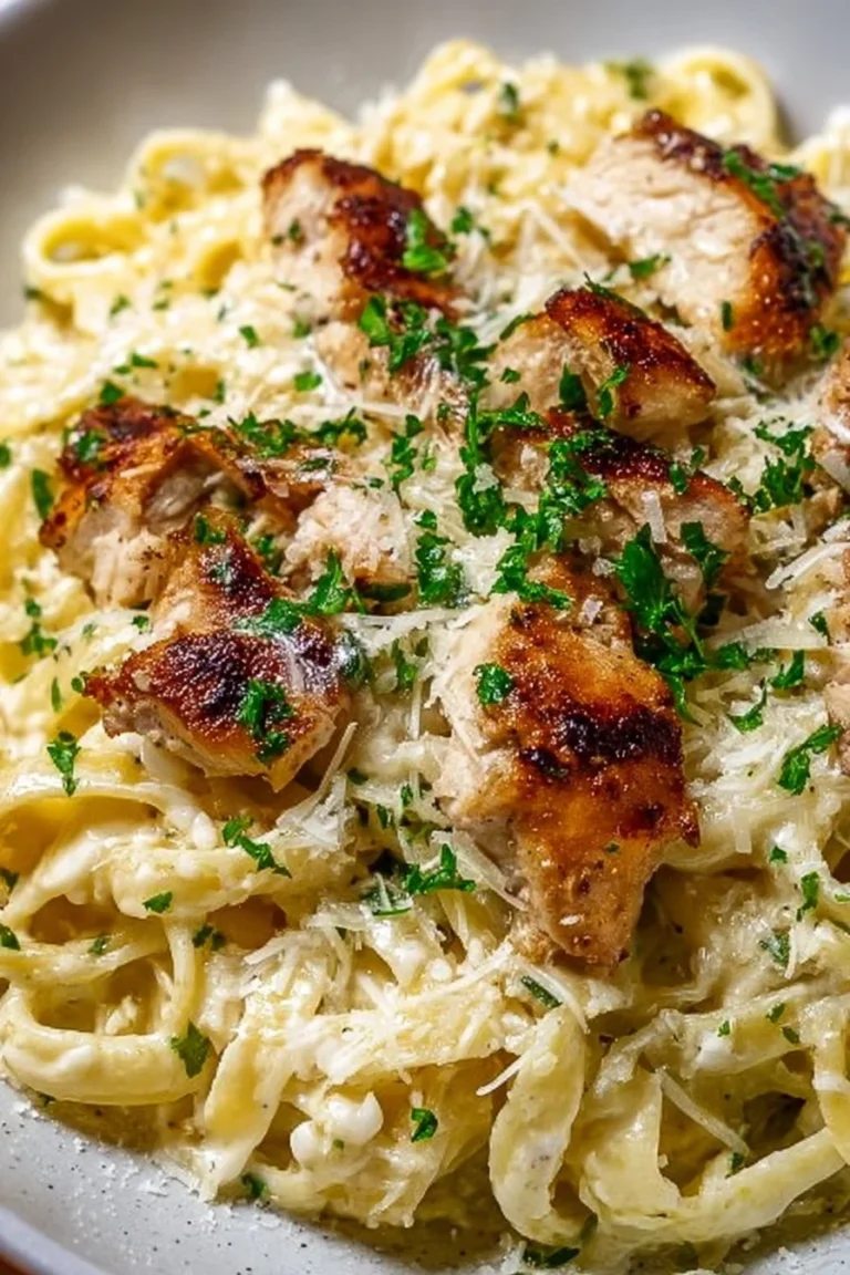 Easy Chicken Alfredo with pasta and creamy sauce on a plate
