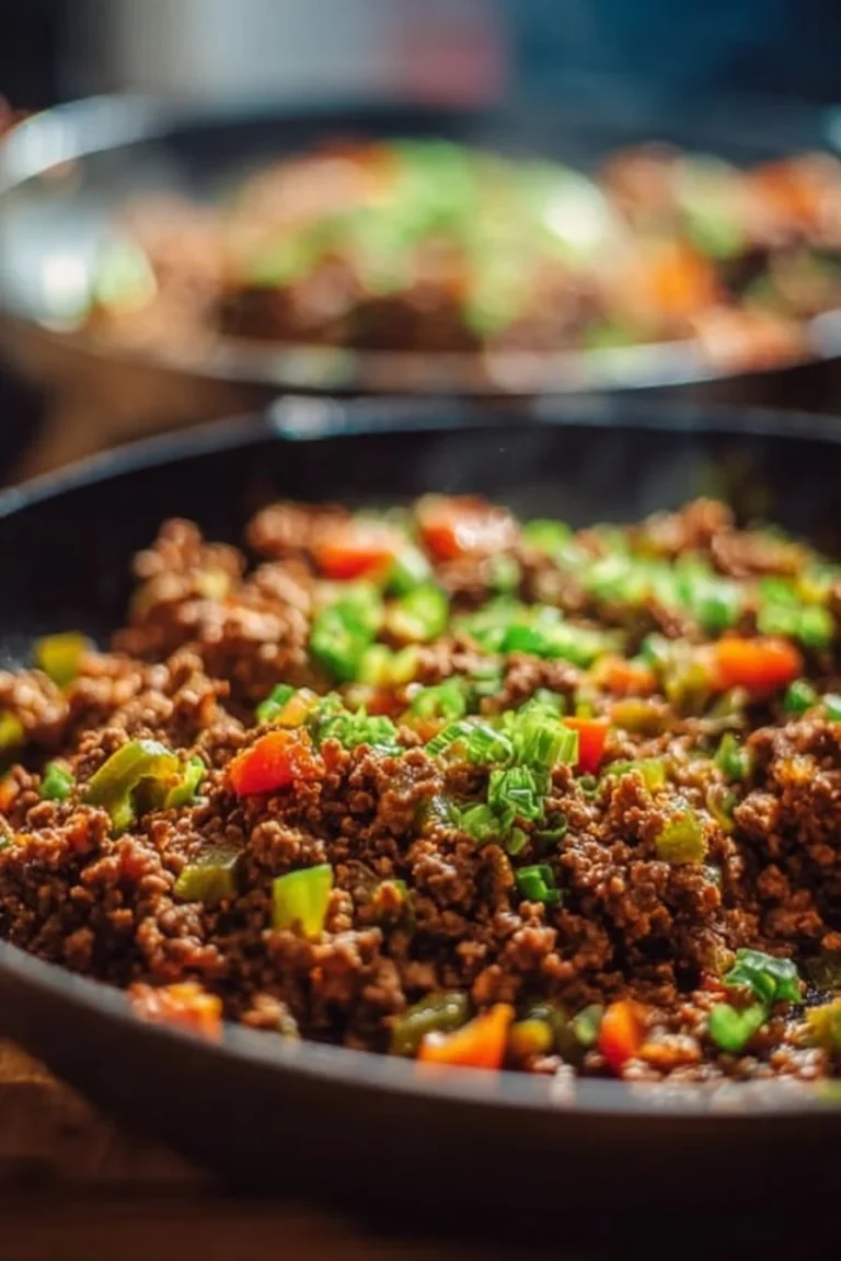 Delicious easy ground beef recipe served with fresh vegetables.