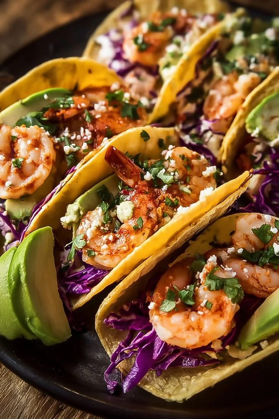 Delicious easy shrimp tacos topped with fresh ingredients