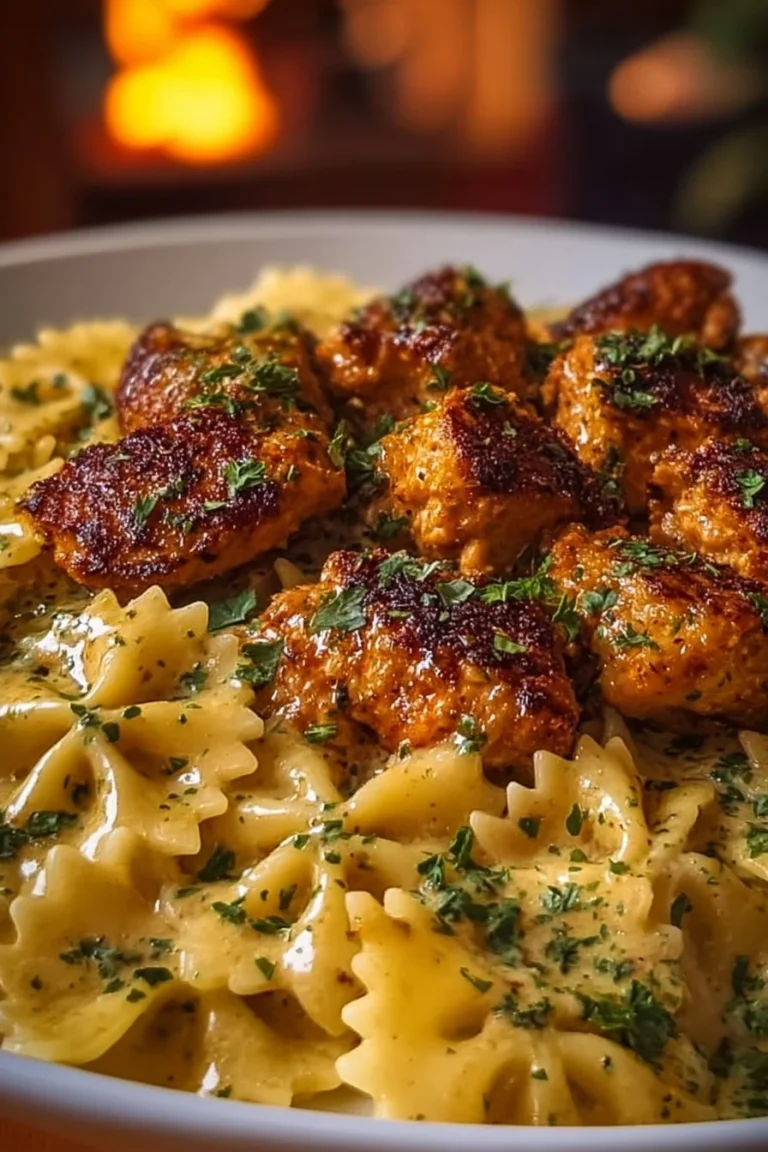 Delicious Garlic Butter Chicken served with Bowtie Pasta