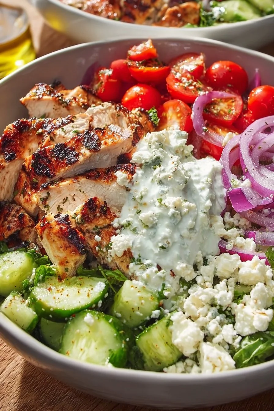 Flavorful Greek Chicken Bowls with fresh ingredients and vibrant colors