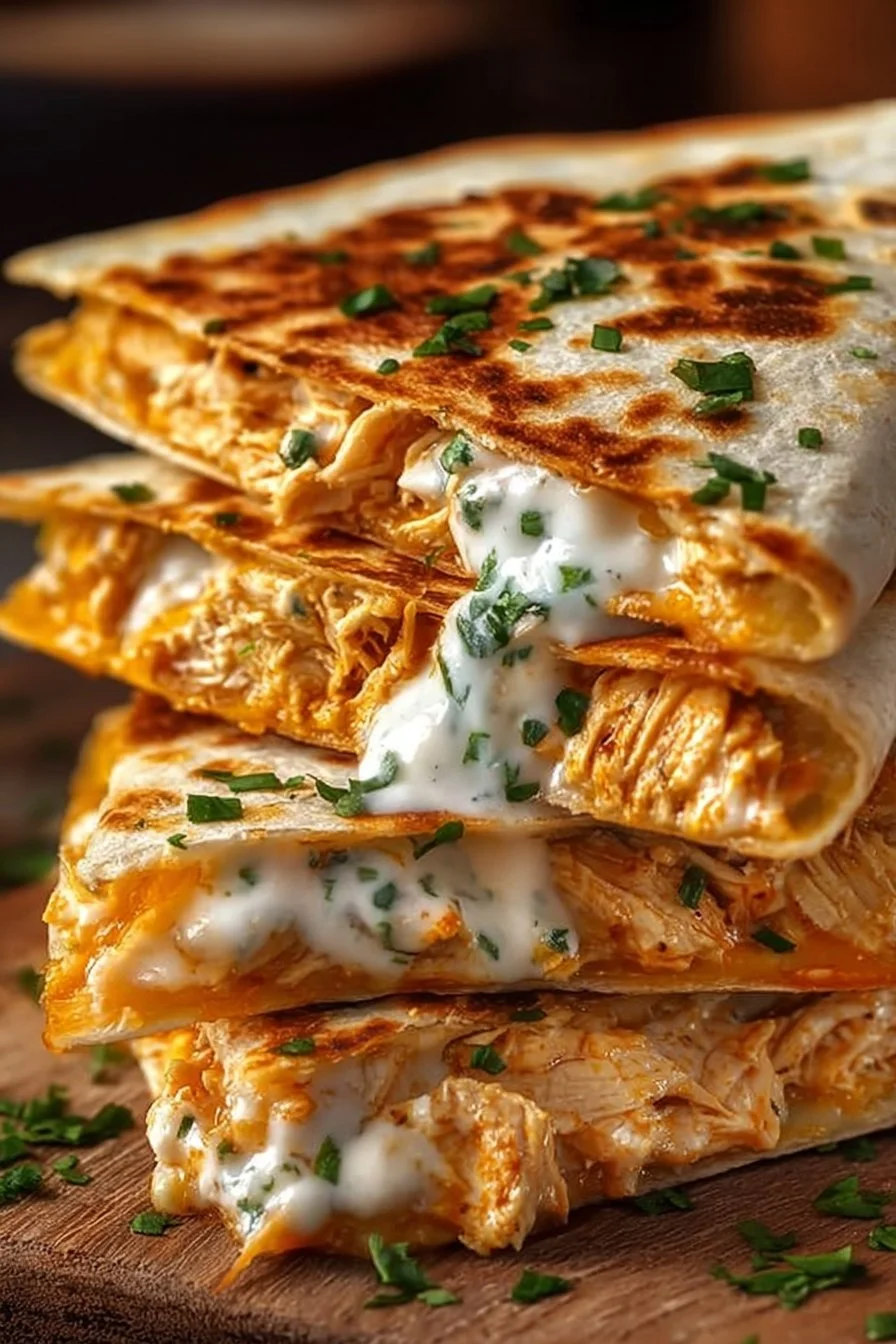 High-protein chicken ranch quesadilla with fresh ingredients and melted cheese