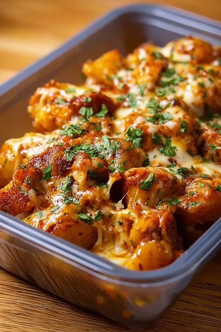 Delicious high-protein creamy garlic chicken with cheesy potatoes on a plate