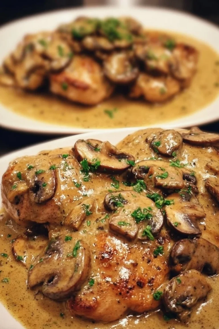 Keto chicken thighs with a rich mushroom sauce served on a plate