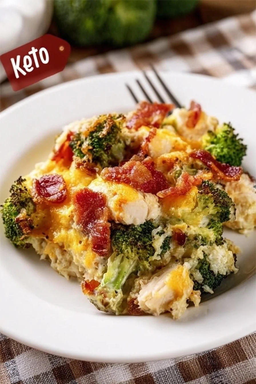 A hearty low carb casserole topped with cheese and vegetables, perfect for a healthy meal.