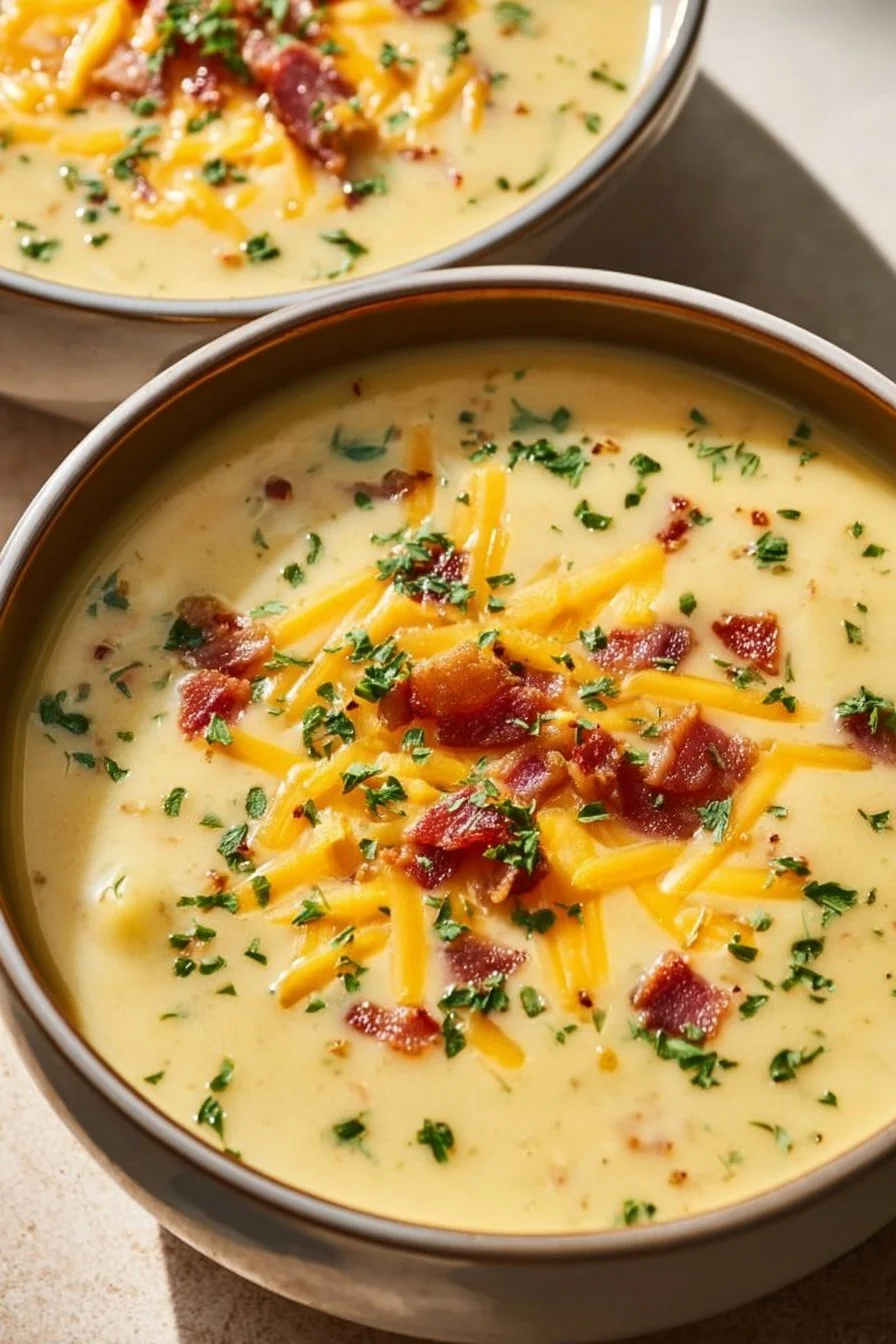 Bowl of creamy Outback potato soup garnished with green onions.