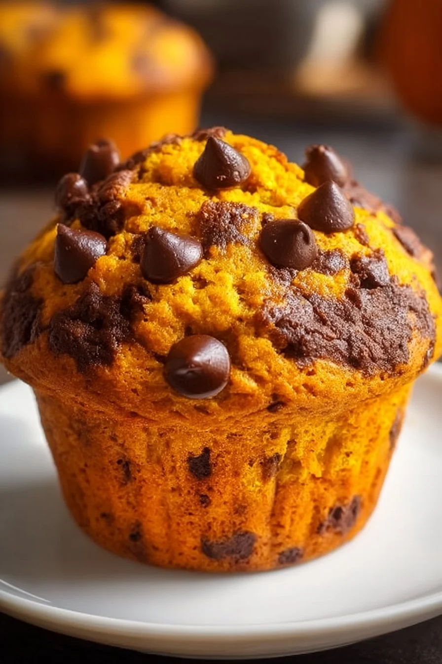 Delicious pumpkin chocolate chip muffins fresh out of the oven