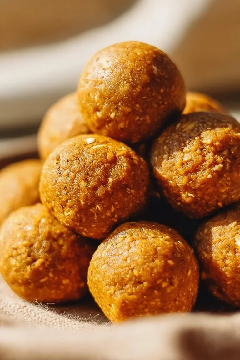 Delicious homemade pumpkin protein balls on a wooden table