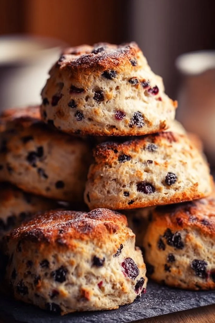 Freshly baked sourdough scones on a plate ready to be served