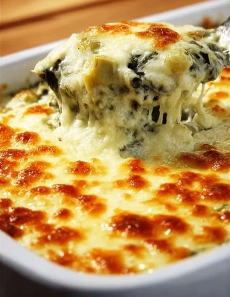 Delicious Spinach Artichoke Chicken Casserole served in a dish