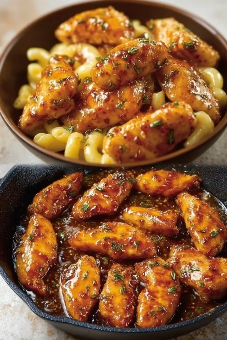 Delicious plate of honey pepper chicken served with creamy macaroni cheese.