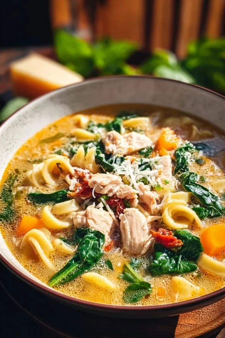 Delicious Marry Me Chicken Soup with Spinach in a bowl