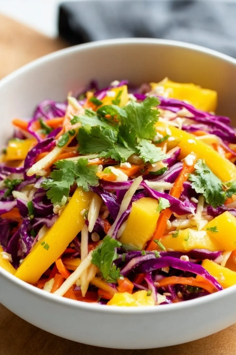 Delicious Thai Mango Salad with fresh mango, herbs, and vegetables.