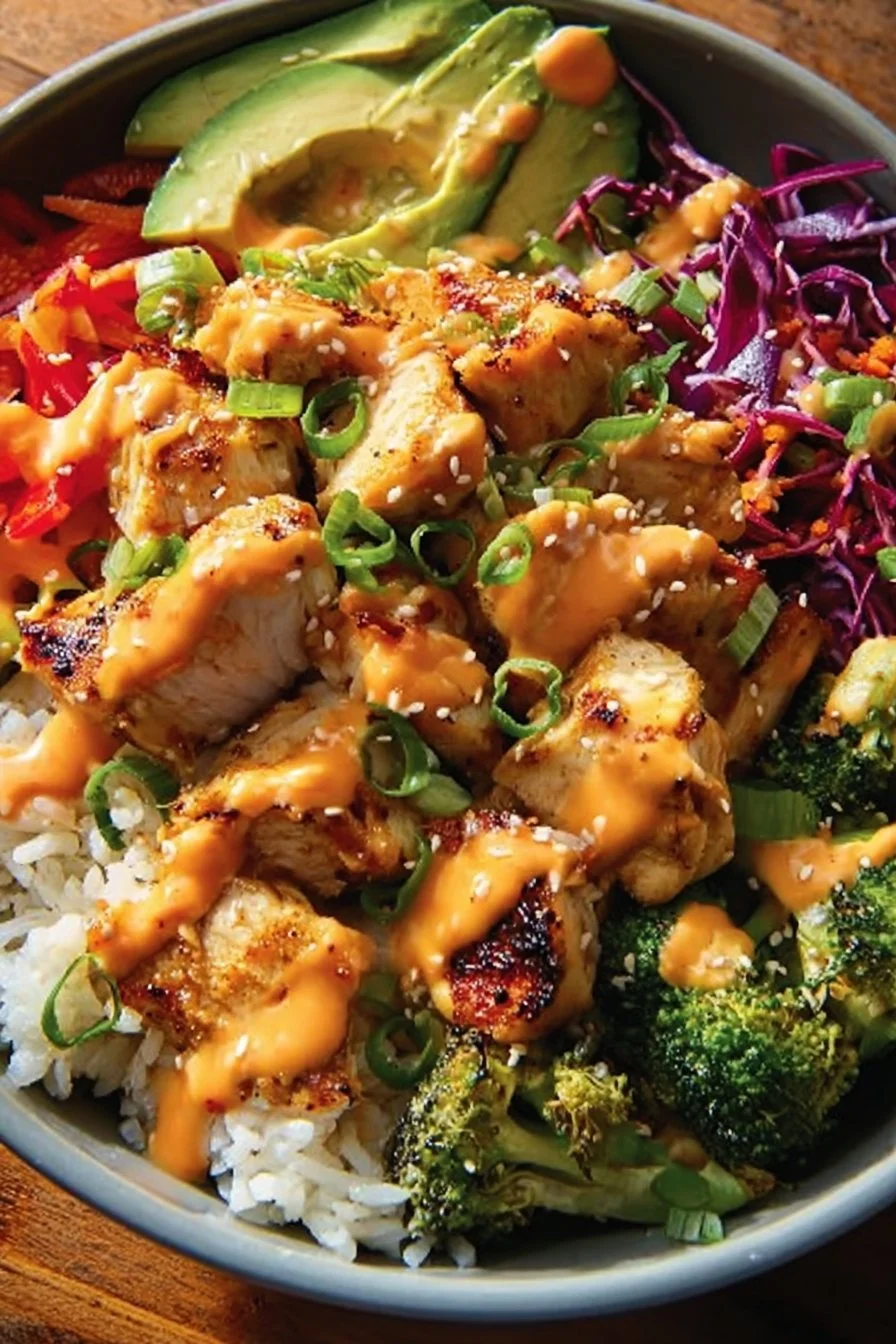 Delicious Bang Bang Chicken Bowl with fresh ingredients and vibrant colors