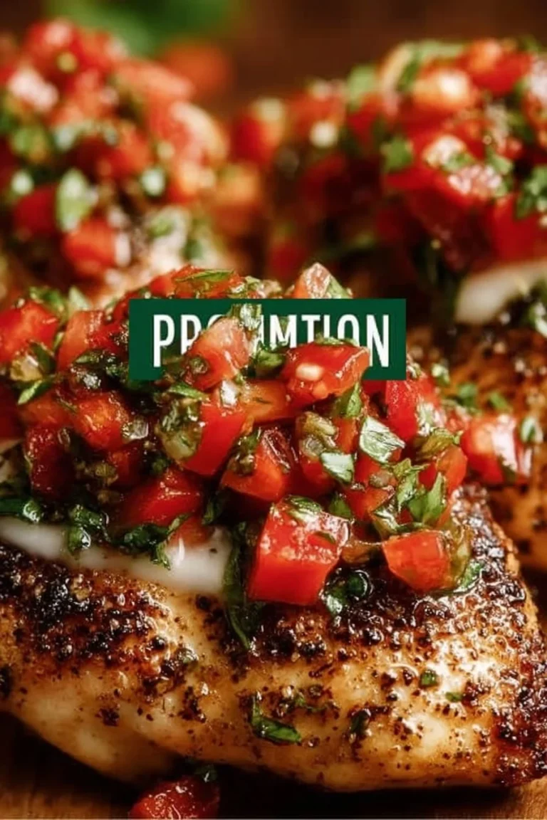 Plate of Bruschetta Chicken topped with tomatoes and basil