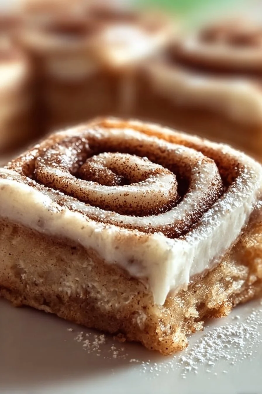 Delicious Cinnamon Roll Bliss Bars with icing and cinnamon bring joy to dessert lovers.