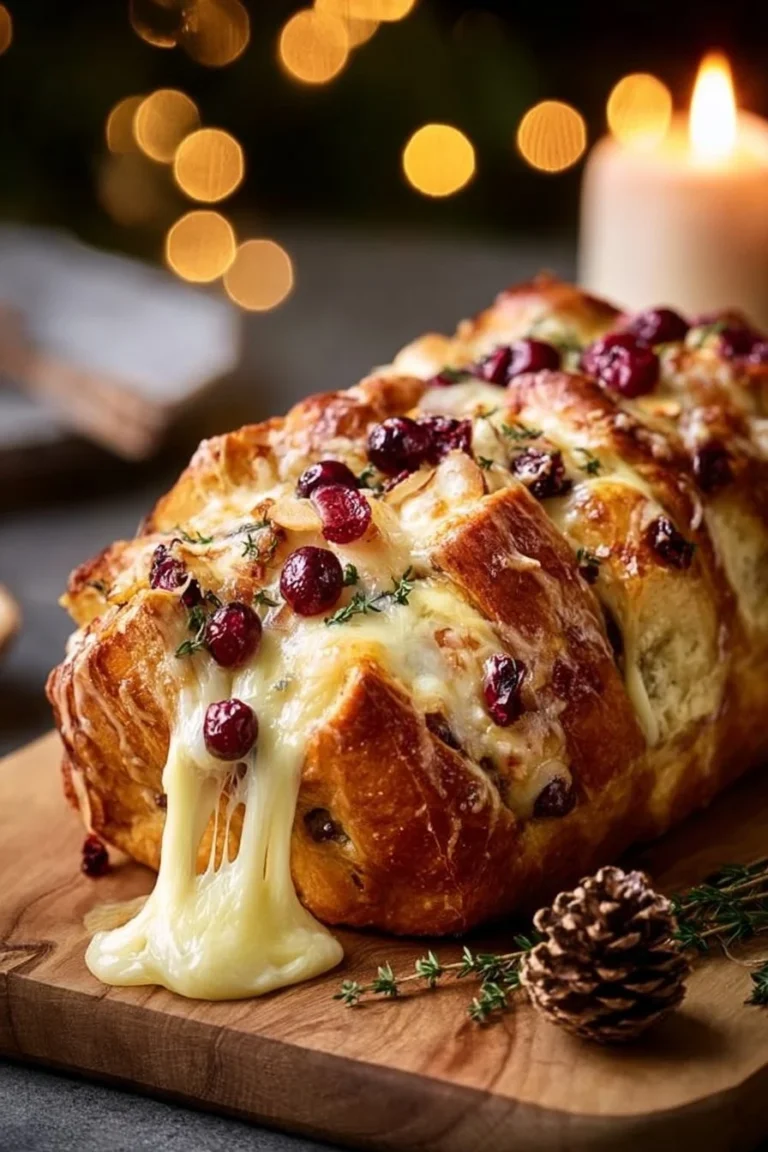 Cranberry Almond Pull-Apart Bread garnished with almonds and cranberries