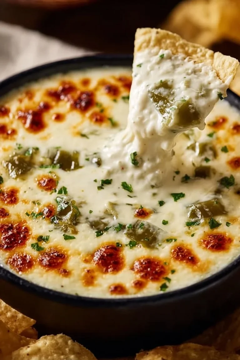 Bowl of creamy Easy White Queso Dip served with tortilla chips.